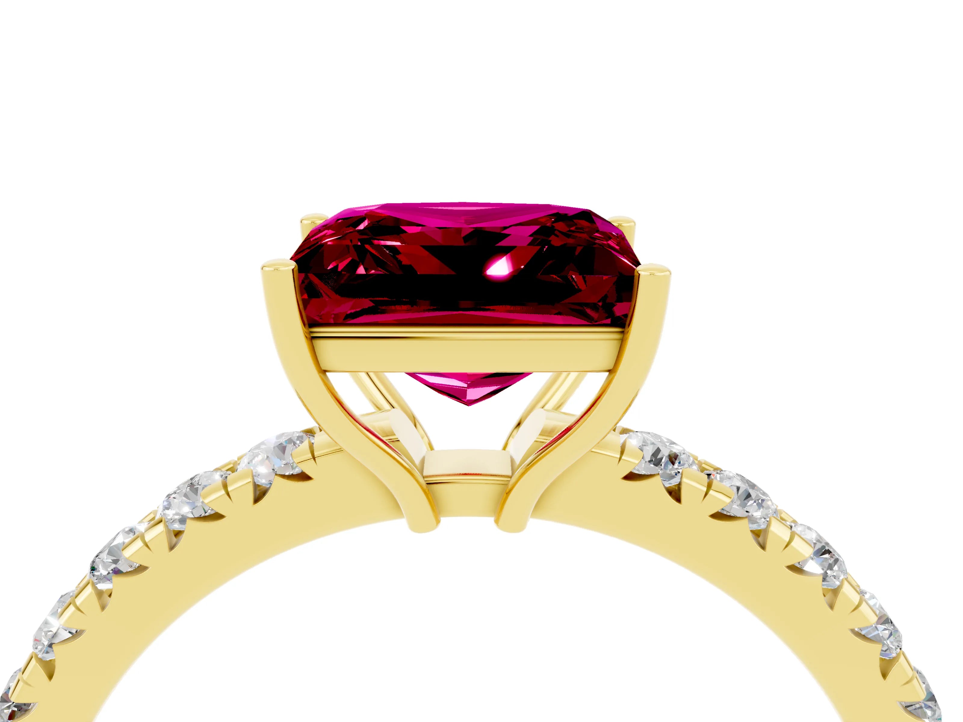 Yellow gold Princess Cut Garnet Pavé Solitaire Engagement Ring with Four-Prong Setting_16