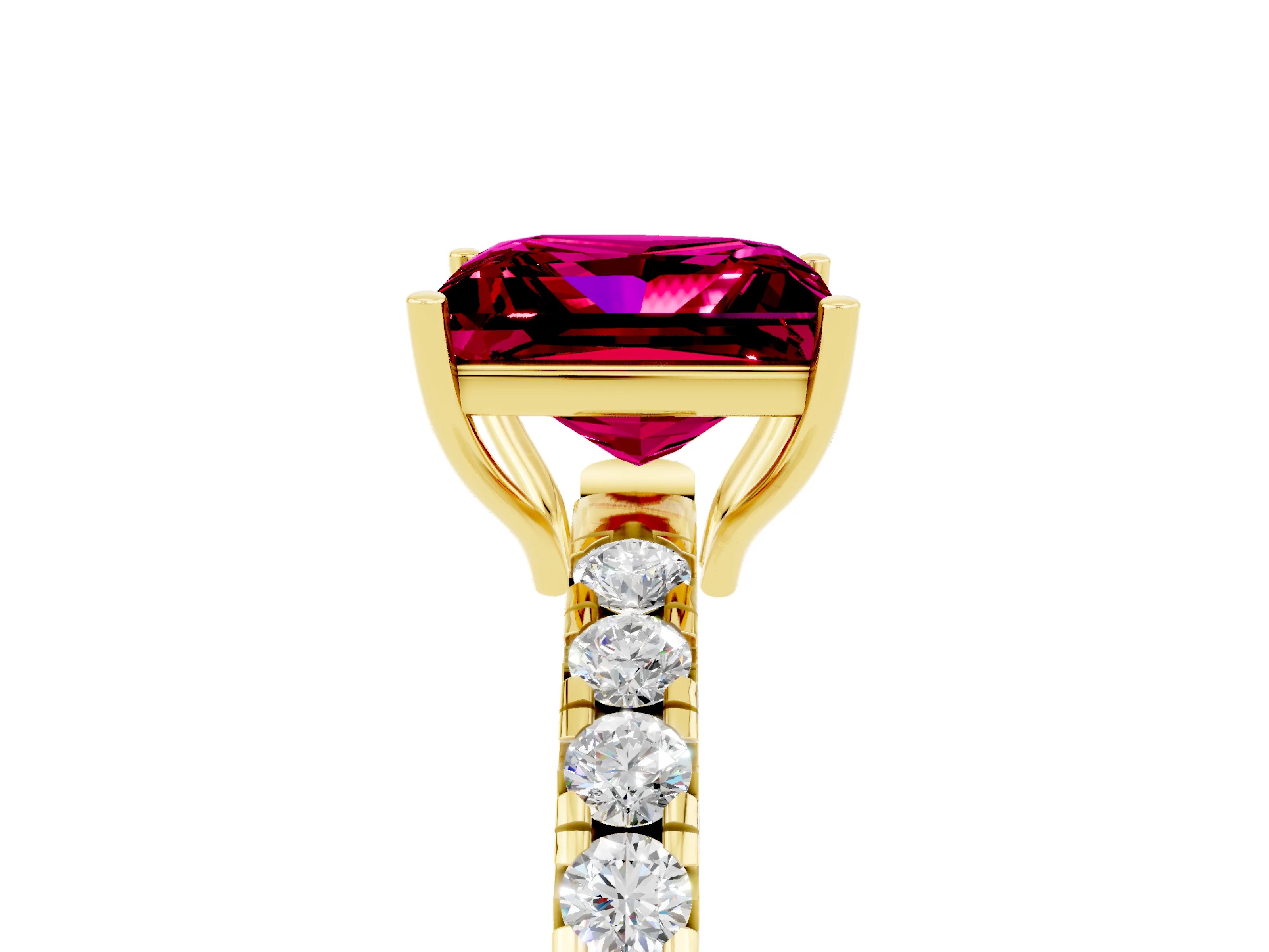 Yellow gold Princess Cut Garnet Pavé Solitaire Engagement Ring with Four-Prong Setting_17