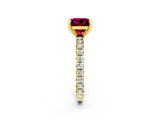 Yellow gold Princess Cut Garnet Pavé Solitaire Ring with Round Band and Prong Setting_26