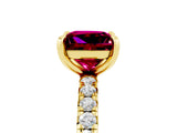 Yellow gold Princess Cut Garnet Pavé Solitaire Ring with Round Band and Prong Setting_29