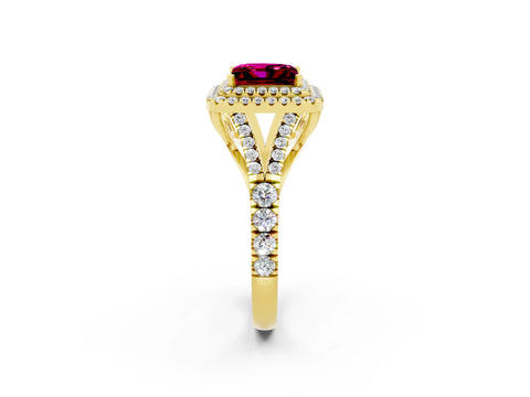 Yellow gold Princess Cut Garnet Pavé Split Shank Double Halo Engagement Ring_2