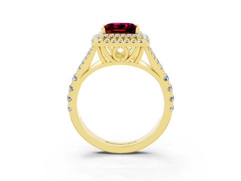 Yellow gold Princess Cut Garnet Pavé Split Shank Double Halo Engagement Ring_3