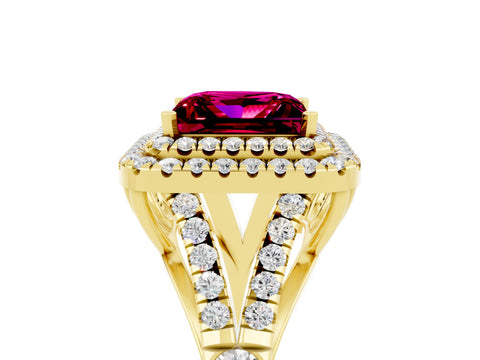 Yellow gold Princess Cut Garnet Pavé Split Shank Double Halo Engagement Ring_5