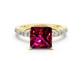 Yellow gold Princess Cut Garnet Pave Band Solitaire Ring with Four-Prong Setting_24