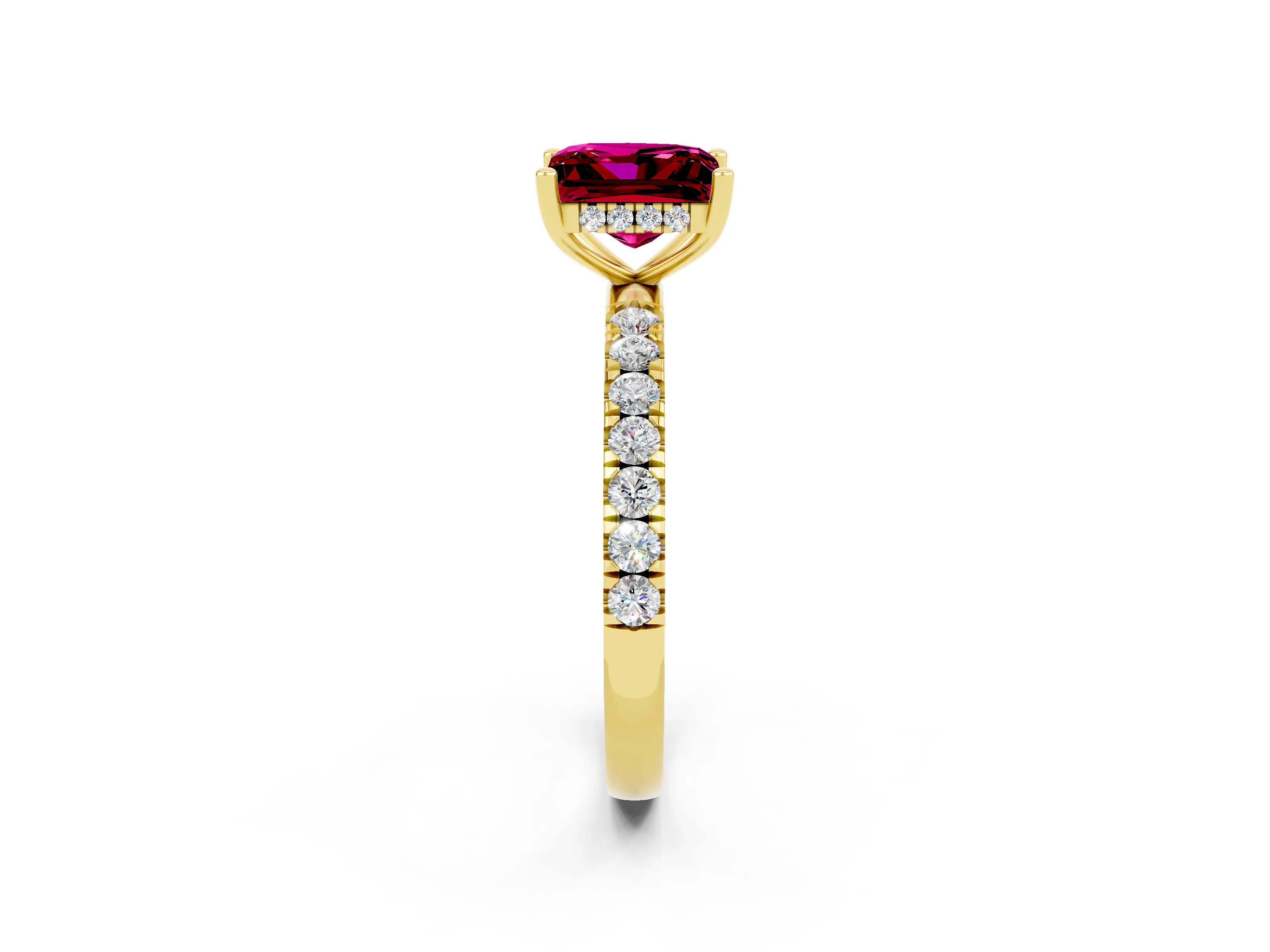 Yellow gold Princess Cut Garnet Pave Band Solitaire Ring with Four-Prong Setting_26