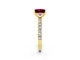 Yellow gold Princess Cut Garnet Pave Band Solitaire Ring with Four-Prong Setting_26
