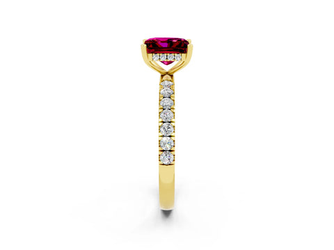 Yellow gold Princess Cut Garnet Pave Band Solitaire Ring with Four-Prong Setting_26