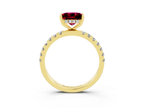Yellow gold Princess Cut Garnet Pave Band Solitaire Ring with Four-Prong Setting_27