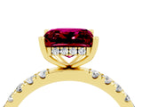 Yellow gold Princess Cut Garnet Pave Band Solitaire Ring with Four-Prong Setting_28