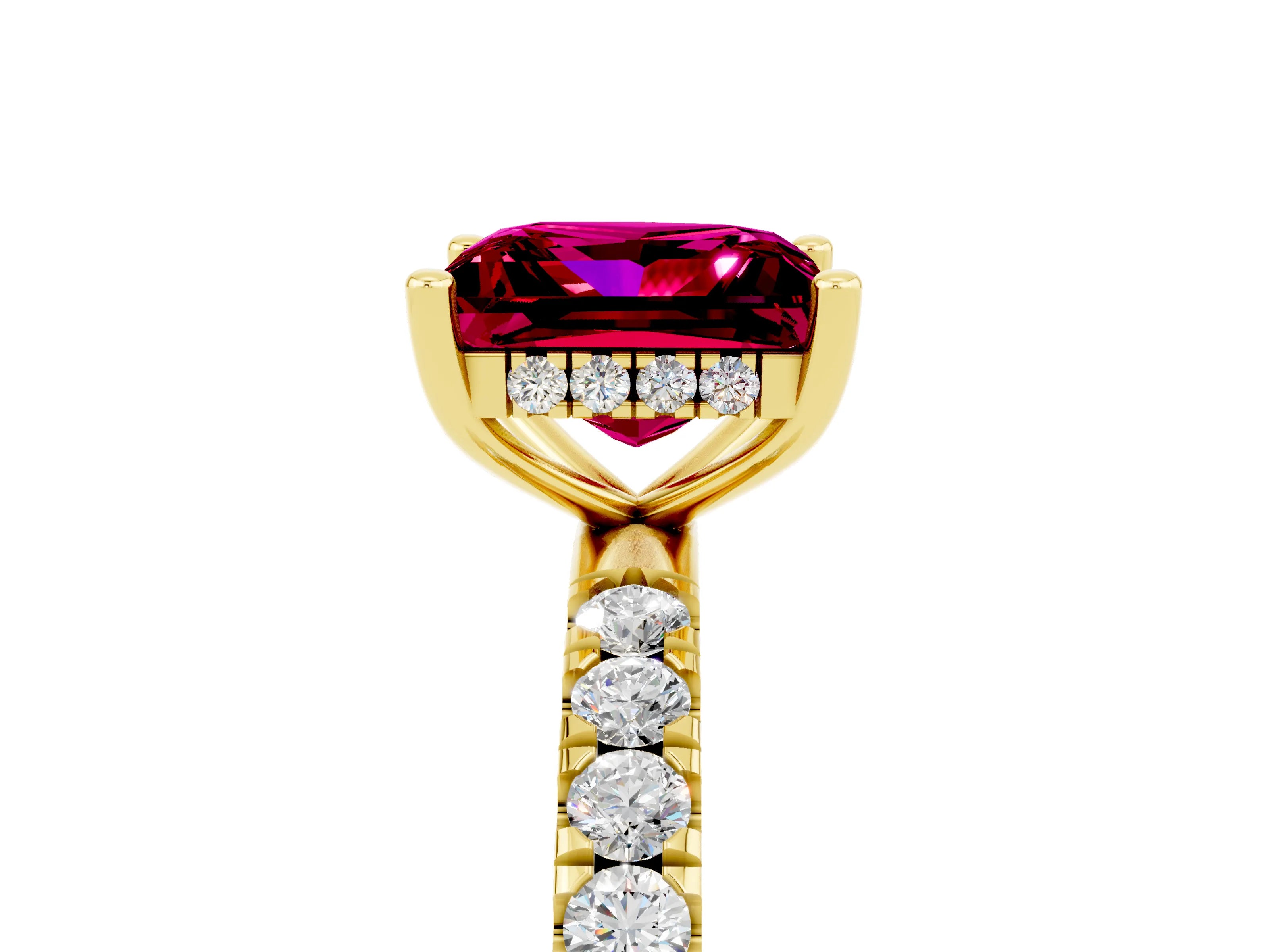 Yellow gold Princess Cut Garnet Pave Band Solitaire Ring with Four-Prong Setting_29
