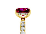Yellow gold Princess Cut Garnet Pave Band Solitaire Ring with Four-Prong Setting_29