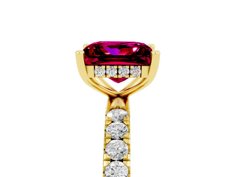 Yellow gold Princess Cut Garnet Pave Band Solitaire Ring with Four-Prong Setting_29