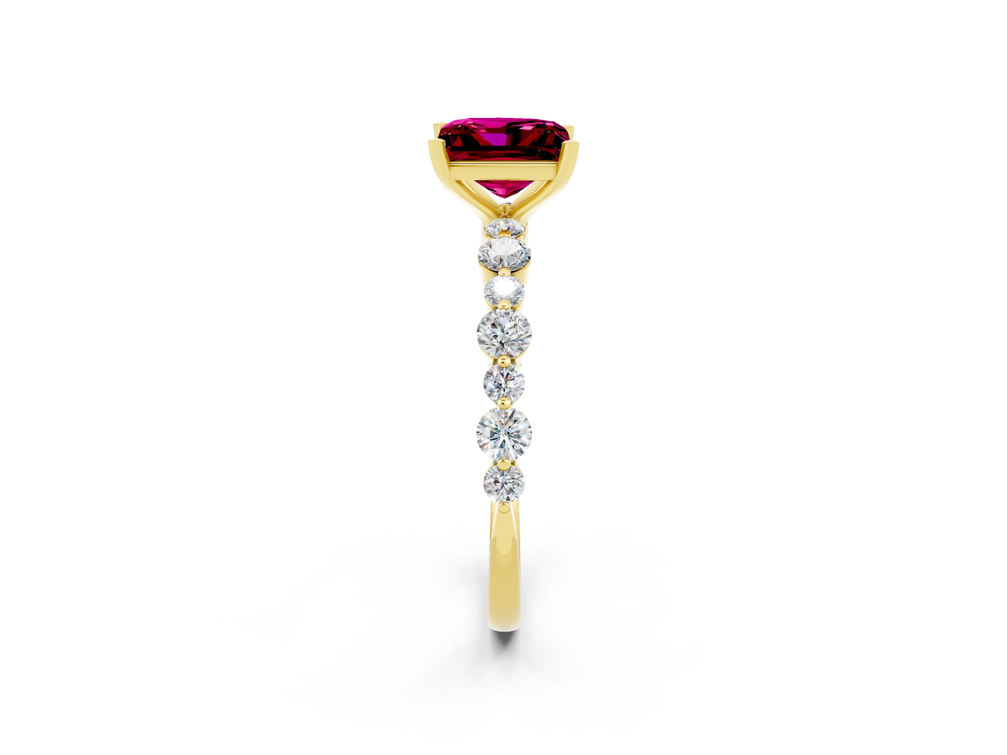 Yellow gold Princess Cut Garnet Prong Set Engagement Ring with Pavé Band_2
