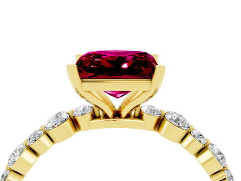 Yellow gold Princess Cut Garnet Prong Set Engagement Ring with Pavé Band_4