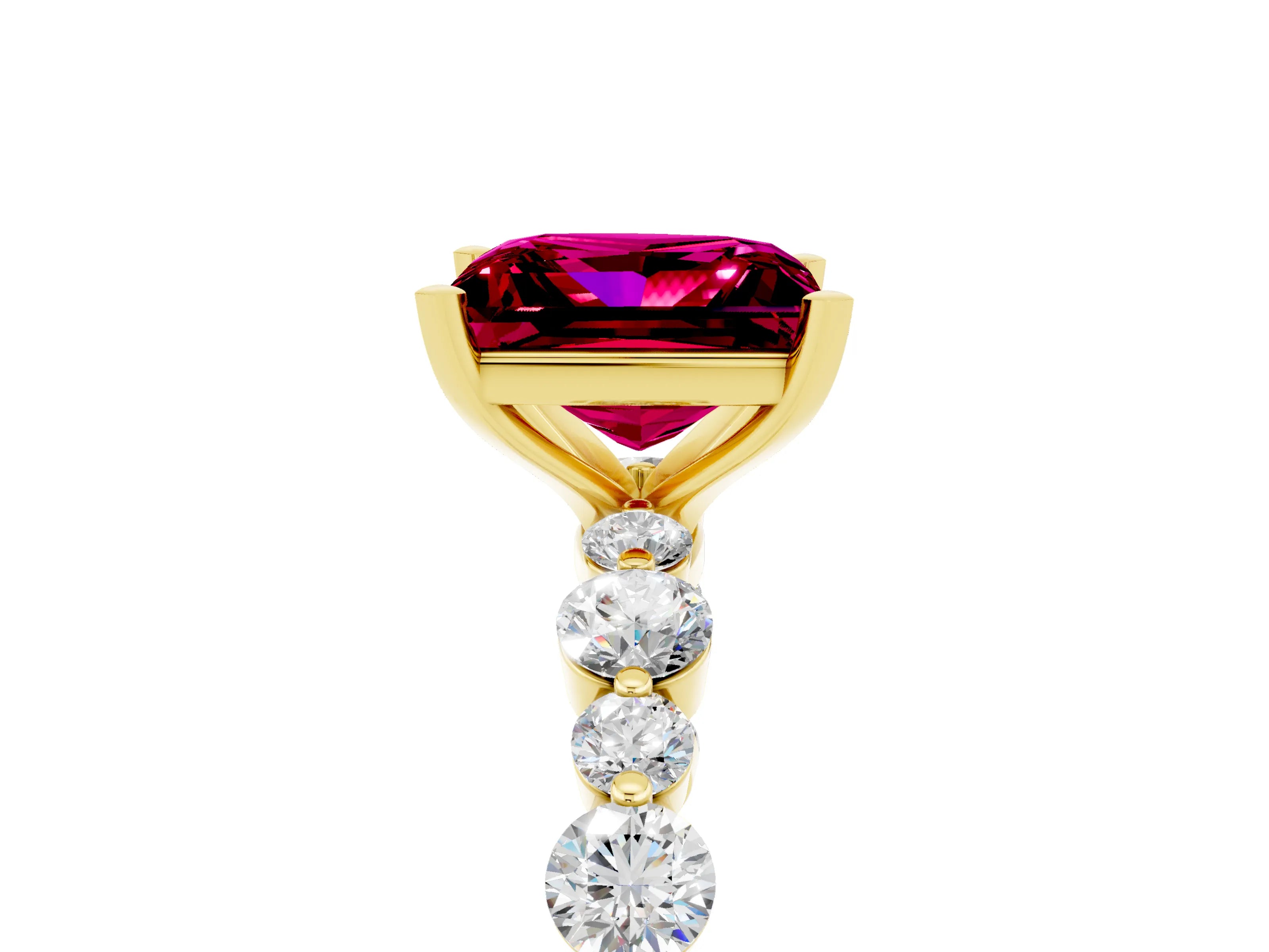 Yellow gold Princess Cut Garnet Prong Set Engagement Ring with Pavé Band_5
