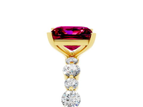 Yellow gold Princess Cut Garnet Prong Set Engagement Ring with Pavé Band_5