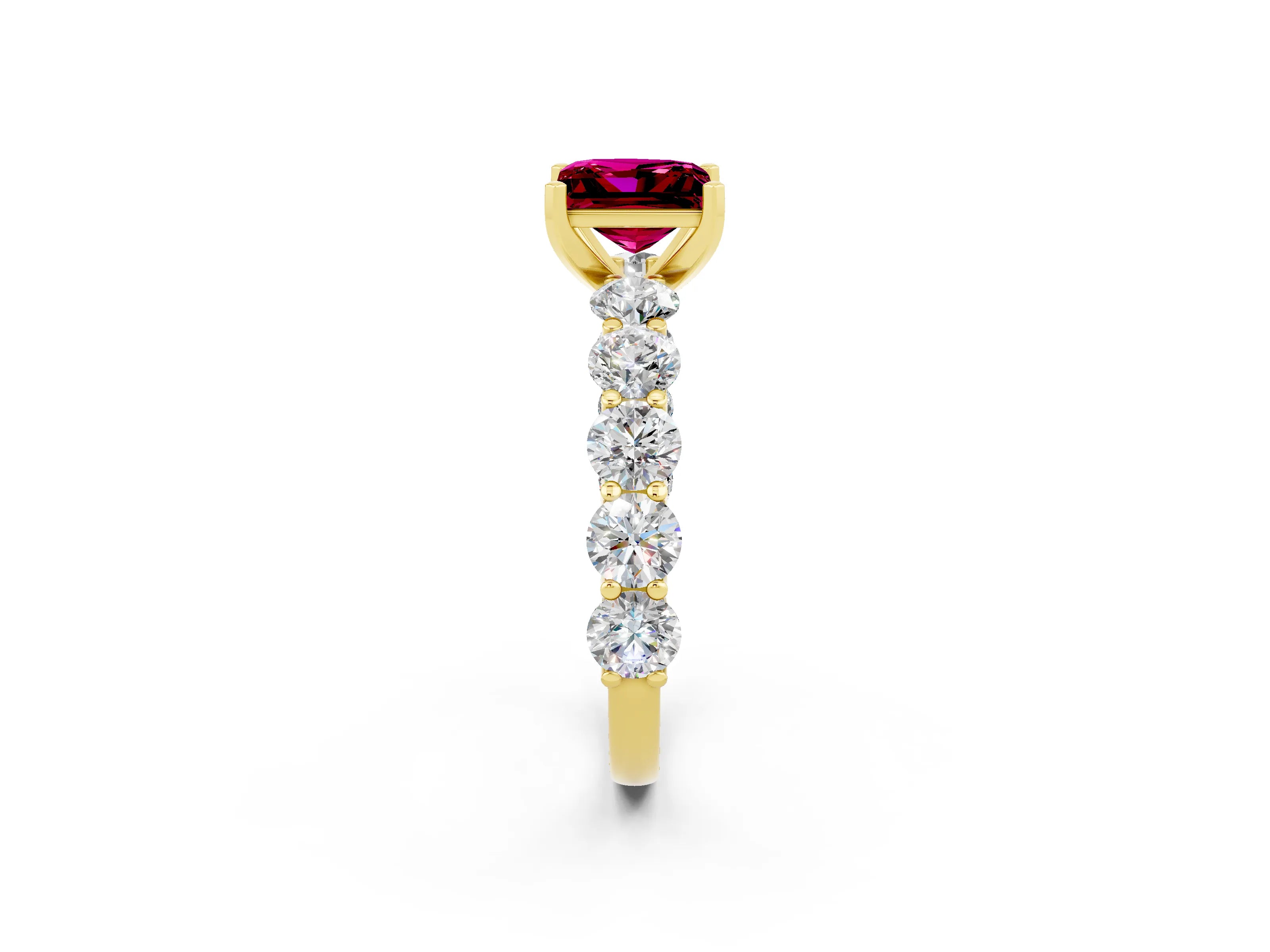 Yellow gold Princess Cut Garnet Prong Setting with Side Stones on a Pave Band_2