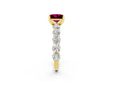 Yellow gold Princess Cut Garnet Prong Setting with Side Stones on a Pave Band_2
