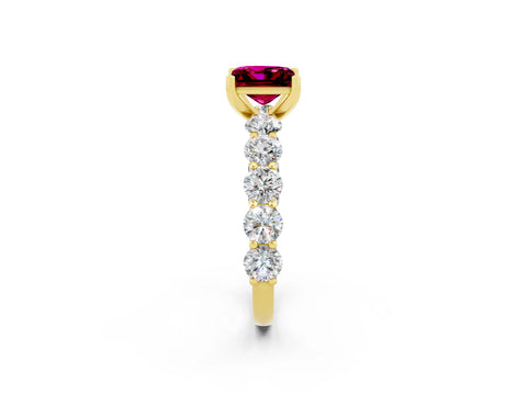 Yellow gold Princess Cut Garnet Prong Setting with Side Stones on a Pave Band_2