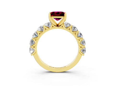 Yellow gold Princess Cut Garnet Prong Setting with Side Stones on a Pave Band_3