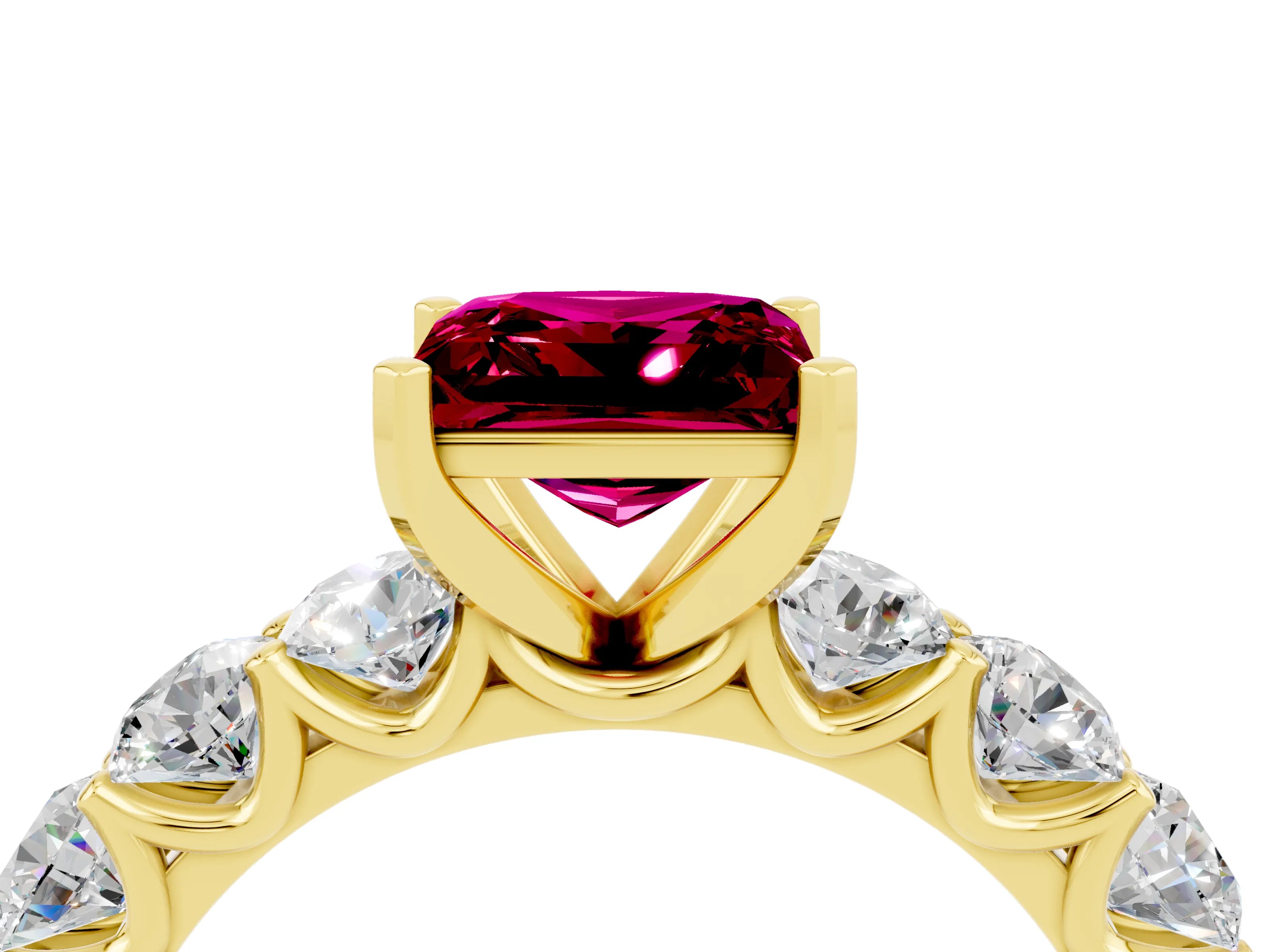 Yellow gold Princess Cut Garnet Prong Setting with Side Stones on a Pave Band_4