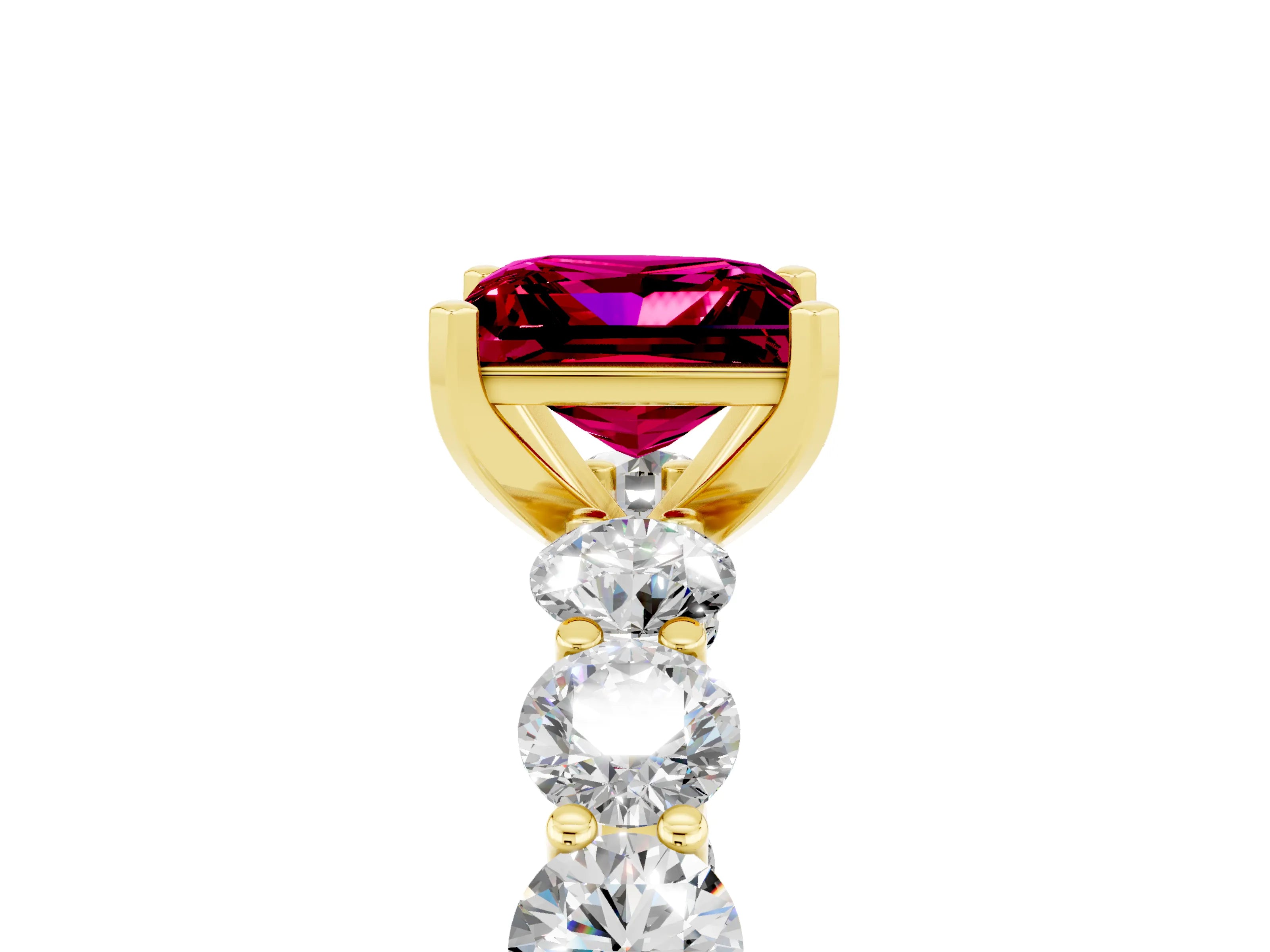 Yellow gold Princess Cut Garnet Prong Setting with Side Stones on a Pave Band_5
