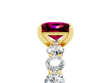 Yellow gold Princess Cut Garnet Prong Setting with Side Stones on a Pave Band_5