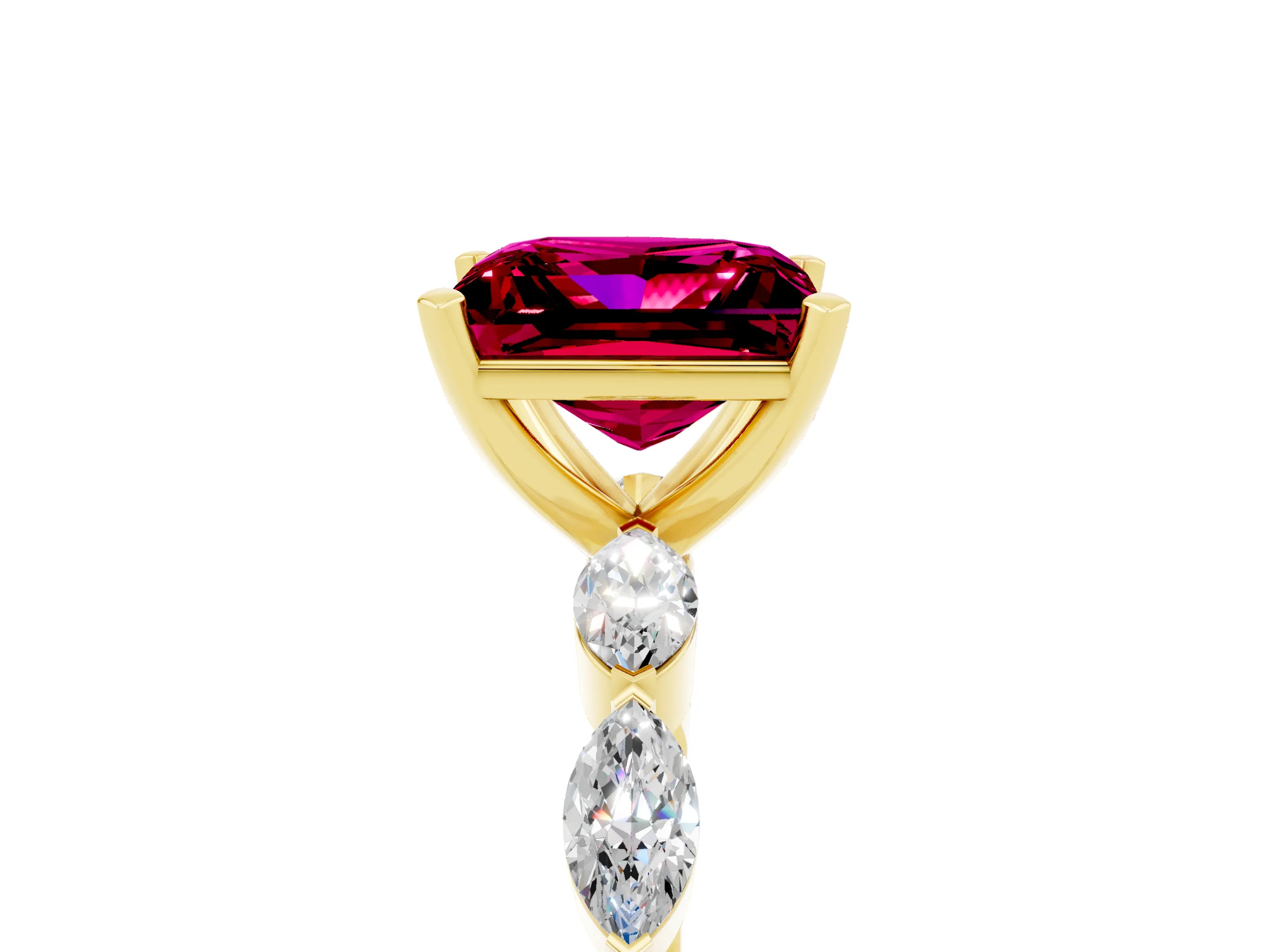 Yellow gold Princess Cut Garnet Ring with Marquise Side Stones and Prong Setting_5