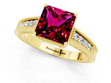 Yellow gold Princess Cut Garnet Ring with Milgrain Pavé Band and Four-Prong Setting_13