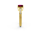 Yellow gold Princess Cut Garnet Ring with Milgrain Pavé Band and Four-Prong Setting_14