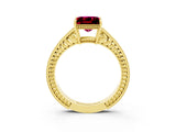 Yellow gold Princess Cut Garnet Ring with Milgrain Pavé Band and Four-Prong Setting_15