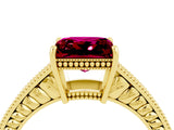 Yellow gold Princess Cut Garnet Ring with Milgrain Pavé Band and Four-Prong Setting_16