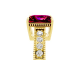 Yellow gold Princess Cut Garnet Ring with Milgrain Pavé Band and Four-Prong Setting_17