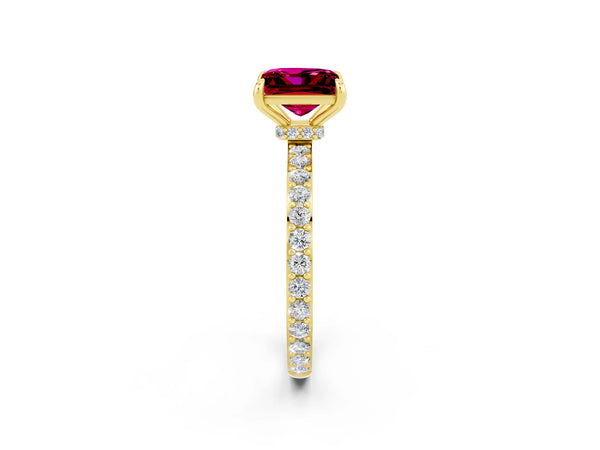Yellow gold Princess Cut Garnet Pavé Engagement Ring with Round  Accents and Prong Setting