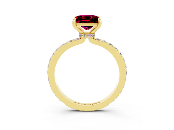 Yellow gold Princess Cut Garnet Pavé Engagement Ring with Round  Accents and Prong Setting