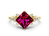 Yellow gold Princess Cut Garnet Ring with Side Stones and Four-Prong Setting_37