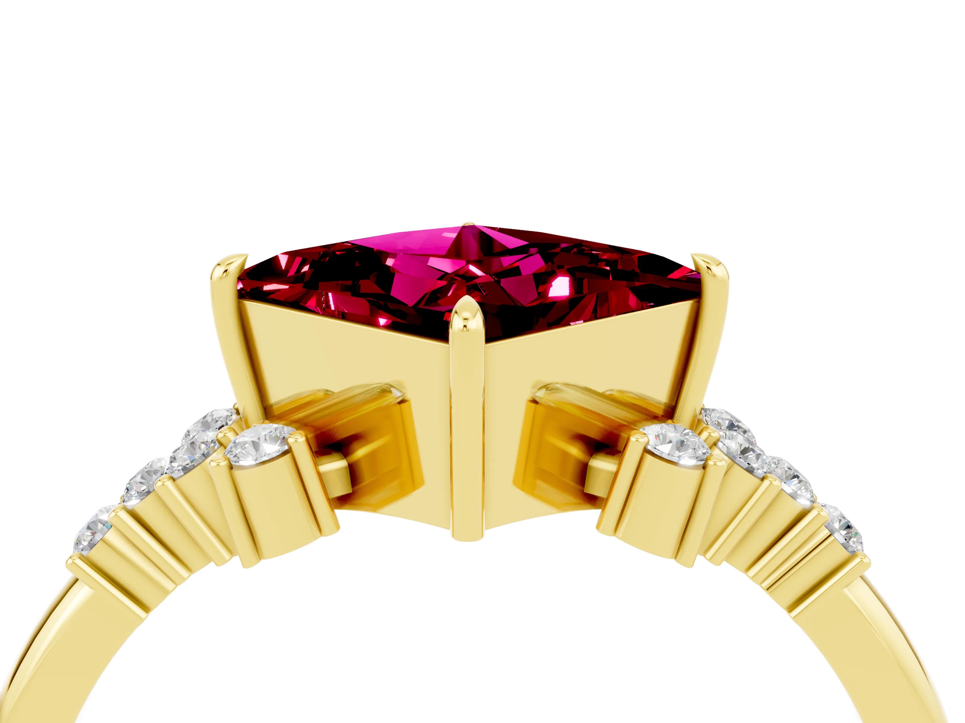 Yellow gold Princess Cut Garnet Ring with Side Stones and Four-Prong Setting_41