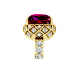 Yellow gold Princess Cut Garnet Scalloped Halo Engagement Ring with Round Shared Prong Band_17