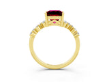 Yellow gold Princess Cut Garnet Scattered Round Accent Ring with Prong Setting_31
