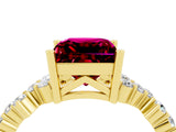 Yellow gold Princess Cut Garnet Scattered Round Accent Ring with Prong Setting_32