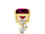 Yellow gold Princess Cut Garnet Scattered Round Accent Ring with Prong Setting_33