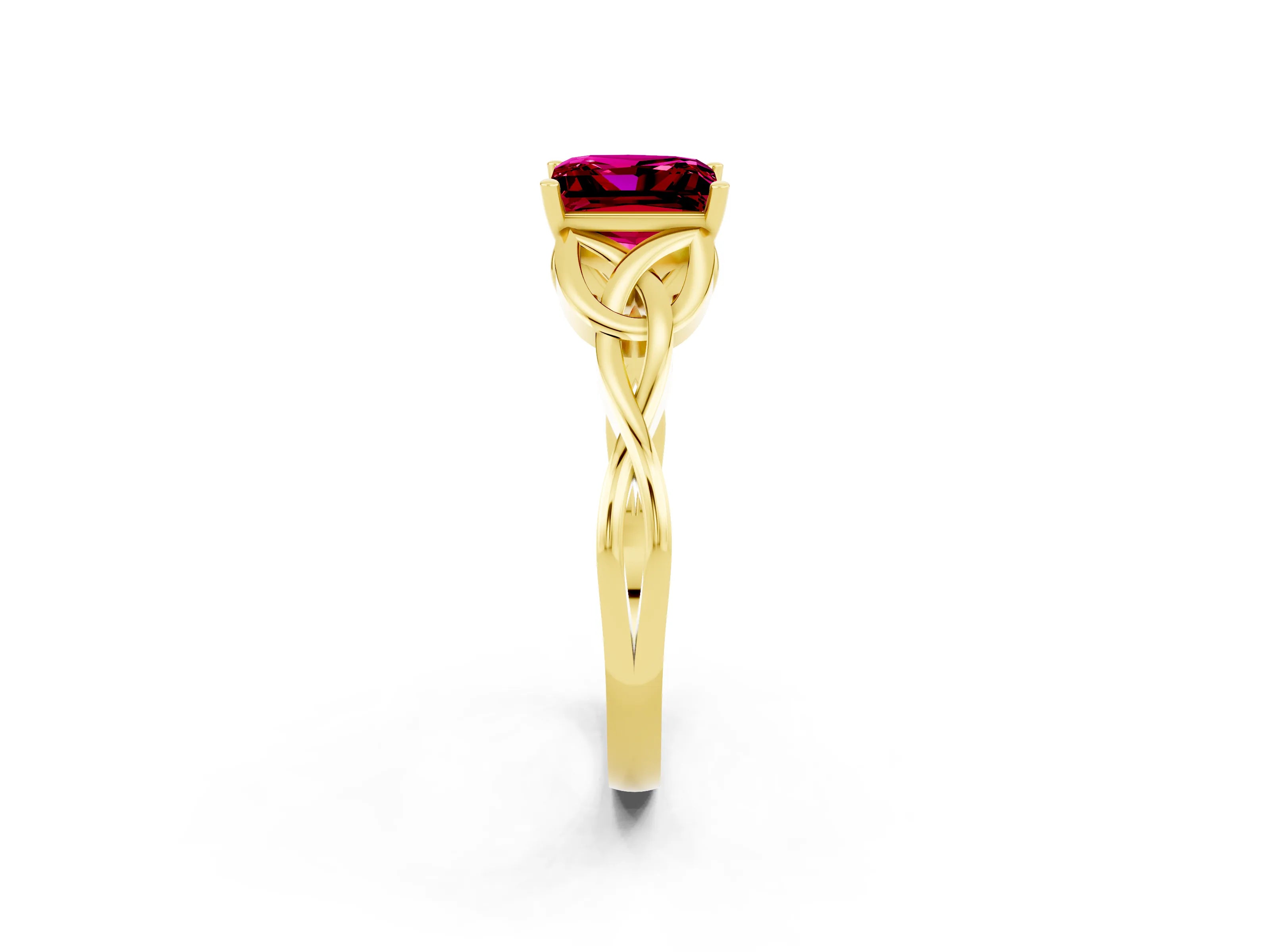 Yellow gold Princess Cut Garnet Solitaire Celtic Knot Ring with Four-Prong Setting_14