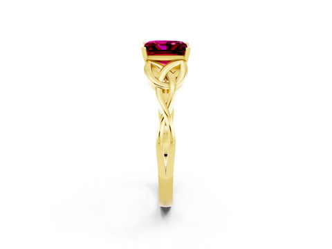 Yellow gold Princess Cut Garnet Solitaire Celtic Knot Ring with Four-Prong Setting_14