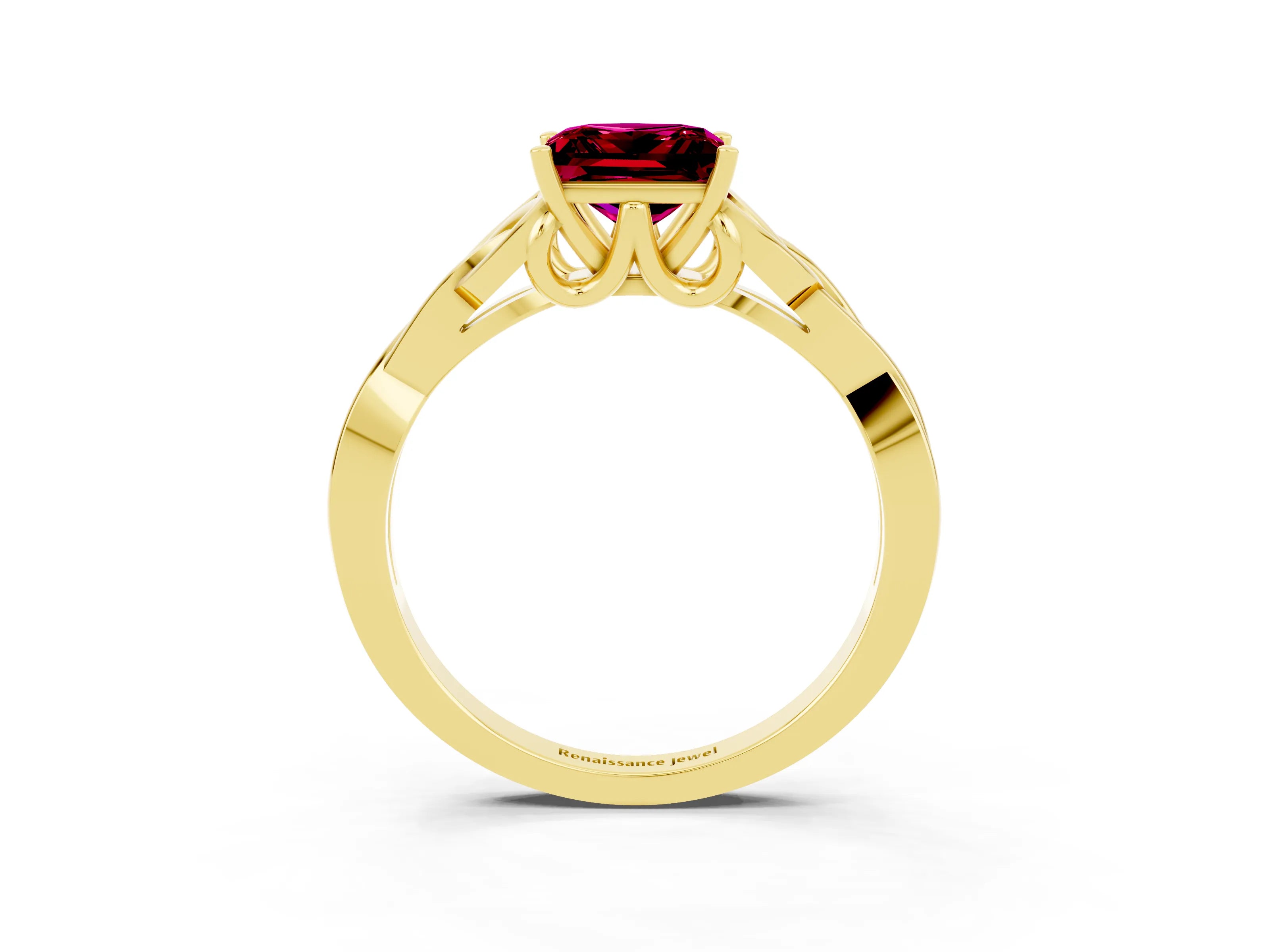 Yellow gold Princess Cut Garnet Solitaire Celtic Knot Ring with Four-Prong Setting_15