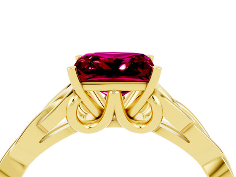 Yellow gold Princess Cut Garnet Solitaire Celtic Knot Ring with Four-Prong Setting_16