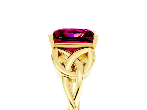 Yellow gold Princess Cut Garnet Solitaire Celtic Knot Ring with Four-Prong Setting_17