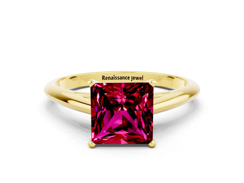 Yellow gold Princess Cut Garnet Solitaire Engagement Ring with Cathedral Setting and Four-Prong Mount_12