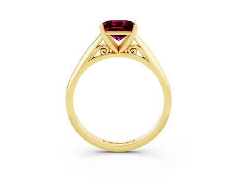 Yellow gold Princess Cut Garnet Solitaire Engagement Ring with Cathedral Setting and Four-Prong Mount_15