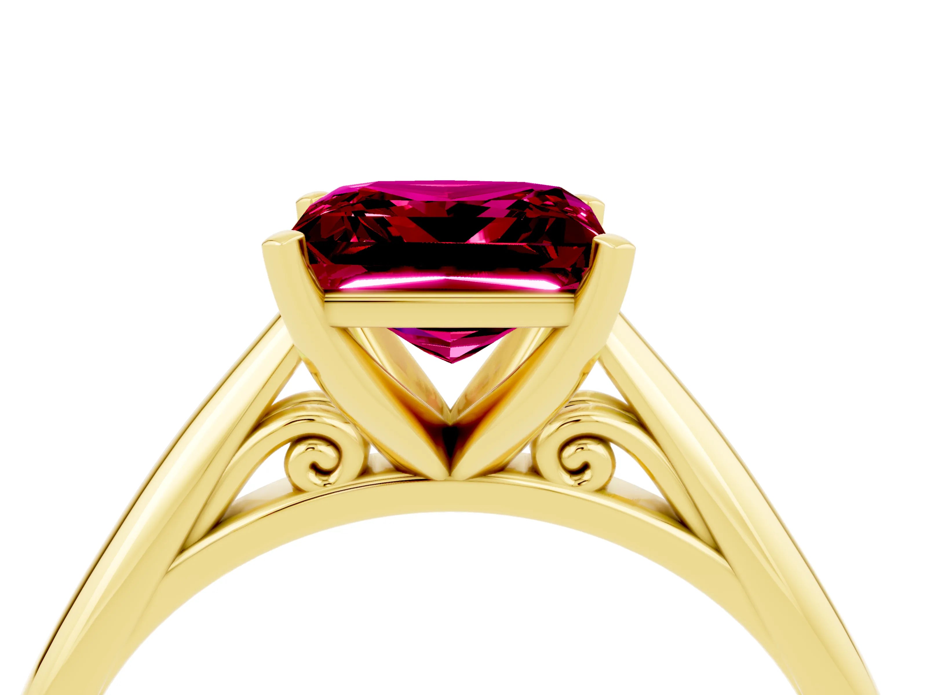 Yellow gold Princess Cut Garnet Solitaire Engagement Ring with Cathedral Setting and Four-Prong Mount_16