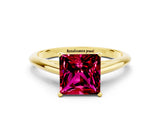 Yellow gold Princess Cut Garnet Solitaire Engagement Ring with Cathedral Setting and Four-Prong Mount_24